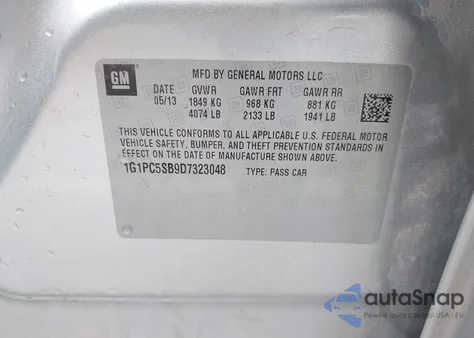 2013 Chevrolet Cruze 1Lt Auto из США, поврежденный, VIN 1G1PC5SB9D7323048